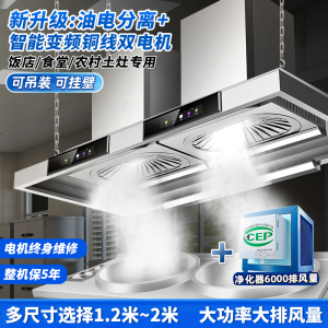 欢呼好太太90立方大吸力饭店农村土灶柴火灶油烟机顶吸式不锈钢1.8米长变频双电机+净化器 上门安装SYYJ01