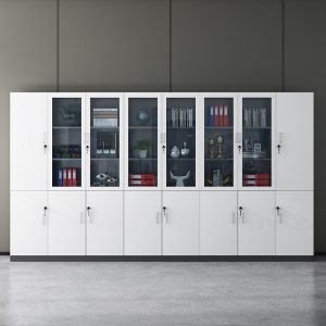 文灵办公室书柜木质文件柜资料档案柜储物柜带锁柜子板式书架带玻璃门