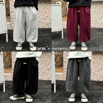 童酷儿童冬款湖州织里童装韩版贴标卫裤一体绒加厚男童休闲裤