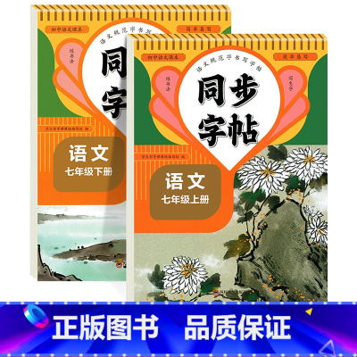 [7年级上册+下册]语文同步字帖 初中通用 [正版]七年级语文同步练字帖八年级人教版描红练习本上册下册每日一练