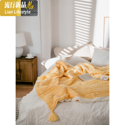 ins风少女心流苏针织毯盖毯毛毯被子加厚冬季单人珊瑚绒沙发毯子 三维工匠