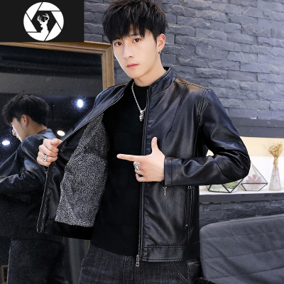 HongZun皮衣男秋冬男装加绒加厚冬季男孩青少年夹克皮衣服高中学生外套潮皮衣