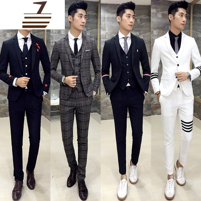 NEWLAKE男士韩版西服套装三件套修身英伦新郎结婚礼服伴郎潮男学生小西装