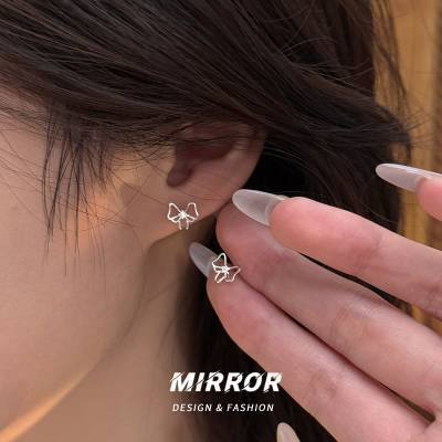 999纯银镂空蝴蝶防丢螺丝耳钉女耳环耳饰小众简约新款礼物送女朋友老婆情人节七夕生日礼物