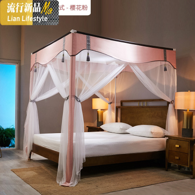 新中式宫廷蚊帐家用公主风1.5m1.8m床加密加厚三开欧式纹账2米 三维工匠