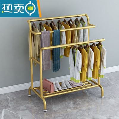 敬平多层衣帽架落地实木室内折叠放鞋架家用客厅挂衣服架子收纳晾衣杆 加厚纳米金色三根管长150高160