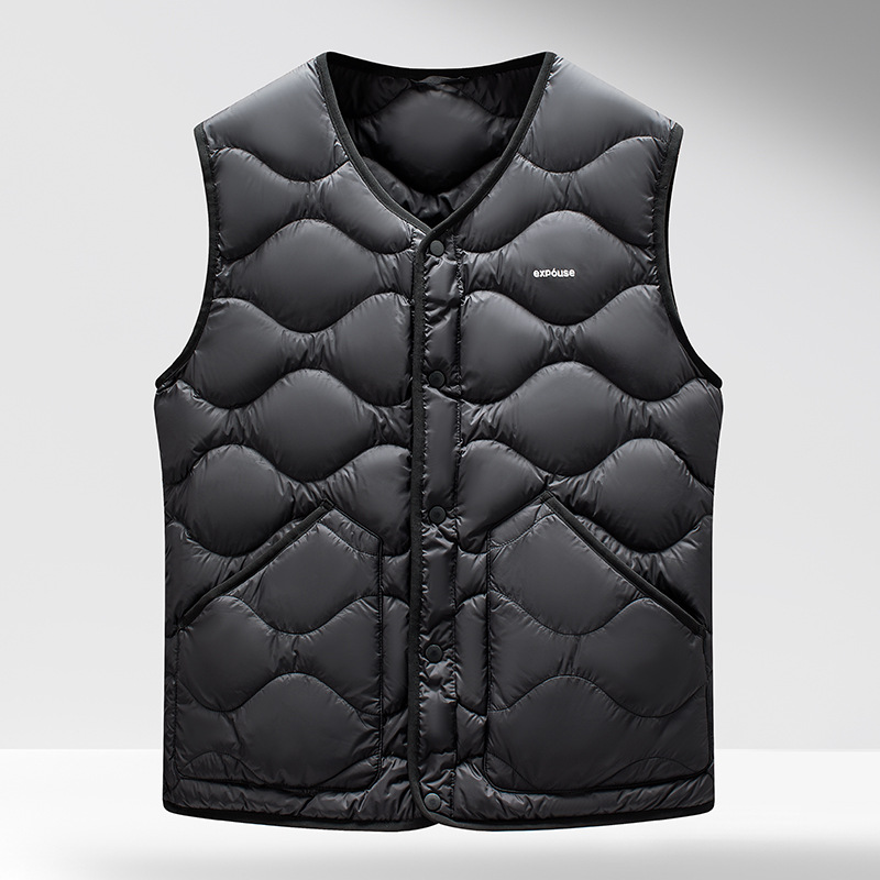 90新国标秋冬新款简约内穿外搭羽绒马甲男士中年保暖背心羽绒坎肩_494