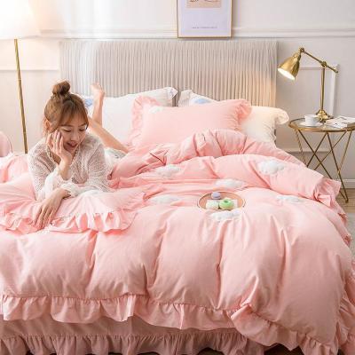 家柏饰(CORATED)全棉水洗棉四件套全棉1.8米床单被套少女心公主风床上用品