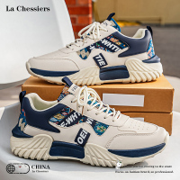 La Chessiers男鞋运动鞋2026新款春秋季透气皮面阿甘鞋子男百搭厚底休闲老爹潮鞋