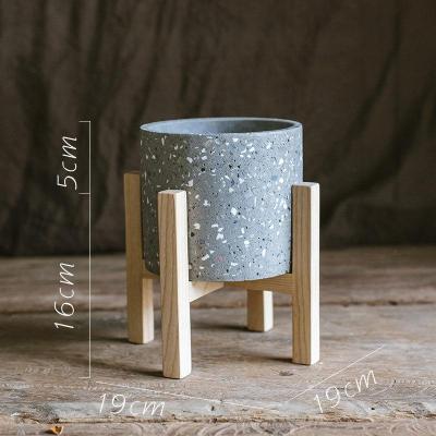 美帮汇水磨石混凝土 花盆花器 几何形体自由组合 创意设计艺术 H白蜡木架套装,打孔请备注 大