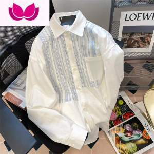 七斓设计感小众vintage撞色条纹长袖衬衫男女秋季日系bf港风外套上衣