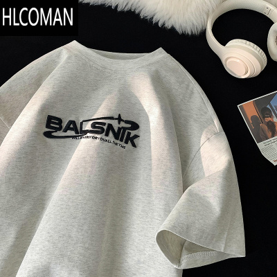 HLCOMAN美式T恤男夏季小众vibe字母刺绣情侣短袖ins宽松半袖上衣