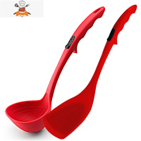 硅胶铲不粘锅铲平底锅炒菜铲子家用汤勺铲套装厨房可高温煎铲厨具 敬平 [红色2件套][挂式锅铲+刻度汤勺]