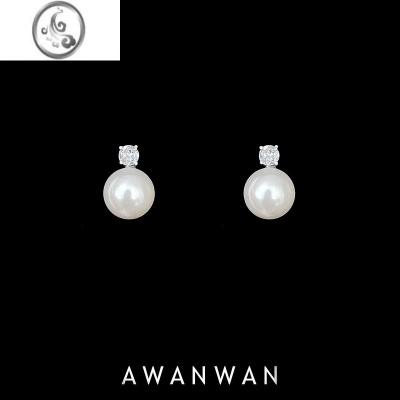 JiMiWan简约日常款施家强光珍珠锆石耳钉s925银针高级感轻奢耳钉