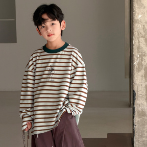 儿童装男童春装条纹T恤2026新款春季打底衫t中大童春秋款男孩长袖
