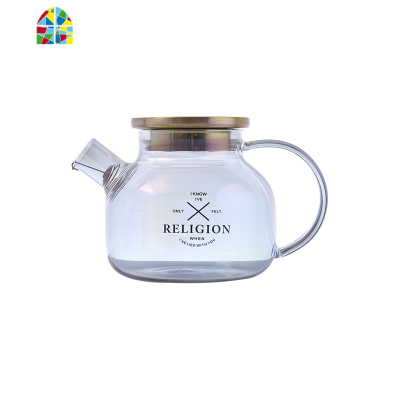 封后家用冷水壶玻璃可高温防爆大容量水果茶壶电陶炉壶泡茶水具套装1L FENG 矮款玻璃壶套装[1壶4杯1托盘]幻彩凉水壶