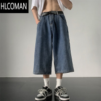 HLCOMAN夏季美式阔腿工装七分裤子男款日系高街潮牌直筒宽松大码牛仔短裤