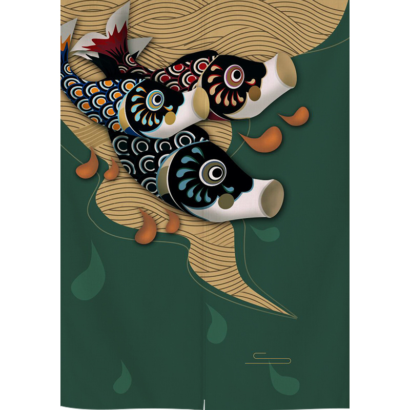 帘布艺半帘布帘隔断帘子屏风闪电客卧室免打孔 商铺专用房间 三鱼旗