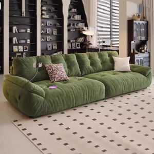 [雪尼尔绒太空云沙发]布艺客厅奶油风猫抓多功能充电沙发