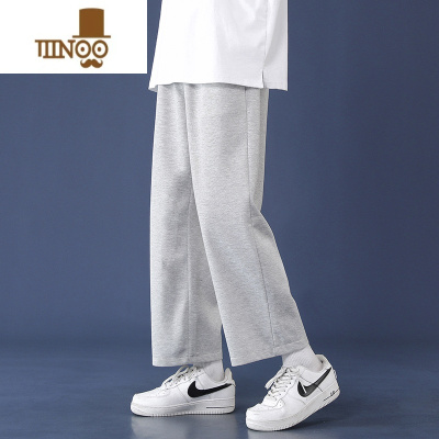 YANXU灰色卫裤男士夏季薄款直筒宽松阔腿运动潮牌百搭夏天九分休闲裤子