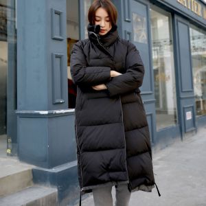 女式90绒纯色白鹅绒中长款新款女装加厚款羽绒服