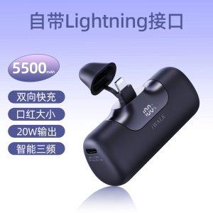 爱沃可[3C认证可上飞机]LPB5500PL 口袋充电宝5代移动电源 20W/5500毫安/lightning适用/黑色