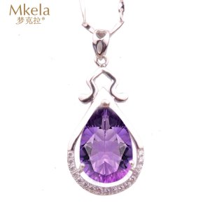 梦克拉 Mkela S925银镶紫水晶水滴吊坠 抚心 日韩风格 吊坠 水晶 女士 紫色