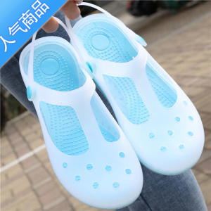 SUNTEK洞洞鞋女防滑软底上班凉鞋夏厚底果冻沙滩鞋透气外穿包头拖鞋舒适