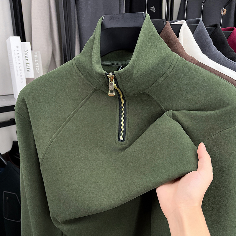 280克阳离子德绒卫衣男秋季新款立领拉链磨毛保暖男士打底衫