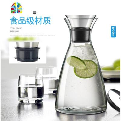 北欧丹麦创意冷水壶 玻璃 可高温家用防爆凉水瓶加厚凉水壶大容量 FENGHOU 绿色圈+1.4升玻璃水壶