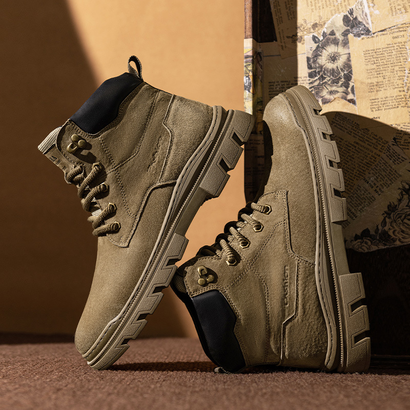 秋季新款马丁靴高帮皮面英伦风运动工装潮鞋时尚大厚底增高男鞋