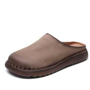 头层牛皮包头拖鞋女复古手工2025夏季新款舒适平底软底勃肯凉鞋女