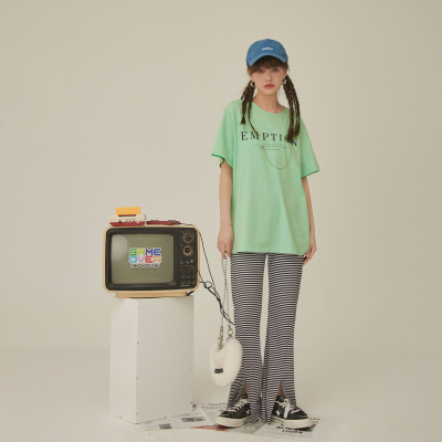 OtherMix字母印花链条T恤女2021年夏季新款潮流圆领短袖宽松上衣