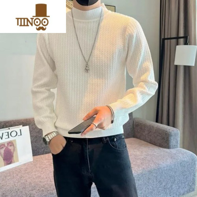 YANXU新款半高领男士休闲针织毛衣潮流内搭帅气纯色打底衫上衣男