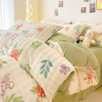 冬季加厚兔毛绒四件套牛奶绒被套珊瑚绒床单被罩法兰绒床上三件套