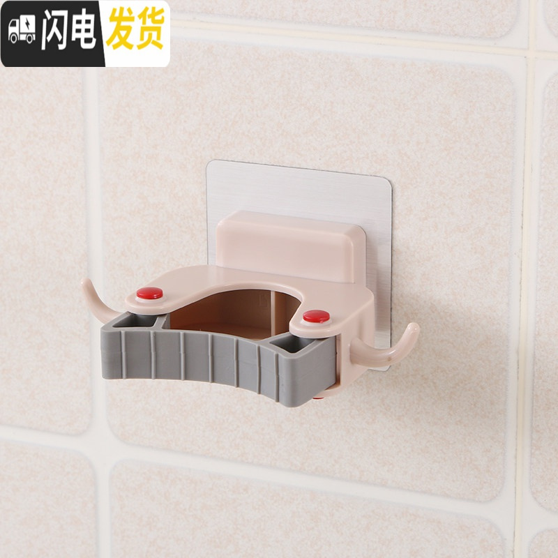 三维工匠无痕粘胶挂拖把夹置物架卫生间墙壁挂钩免打孔强力扫把卡扣固定架 北欧粉[3个装]