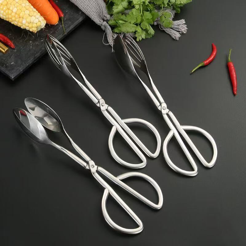 剪刀夹烧烤夹烤肉食品夹自助餐夹包子不锈钢防烫面包熟食厨房夹子 双面平头剪刀夹