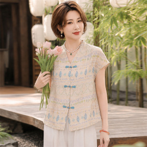 气质妈妈装夏天衣服时尚简约国风中老年女装新中式中年小衫上衣女