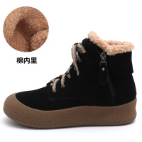 磨砂牛戎复古中帮鞋女冬季侧拉链短靴休闲加绒马丁靴雪地靴