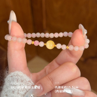 925纯银和田玉藕粉蜜蜡手串手链气质清新礼物时尚个性新 BCS4210送女朋友老婆情人节七夕生日礼物
