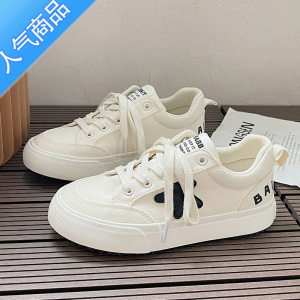 SUNTEK超火帆布鞋女2023新款夏季原创鞋子女小众百搭板鞋配裙子的小白鞋