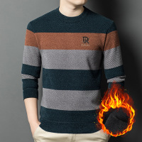雪貂绒毛衣男冬季新款圆领提花加厚保暖男士针织衫