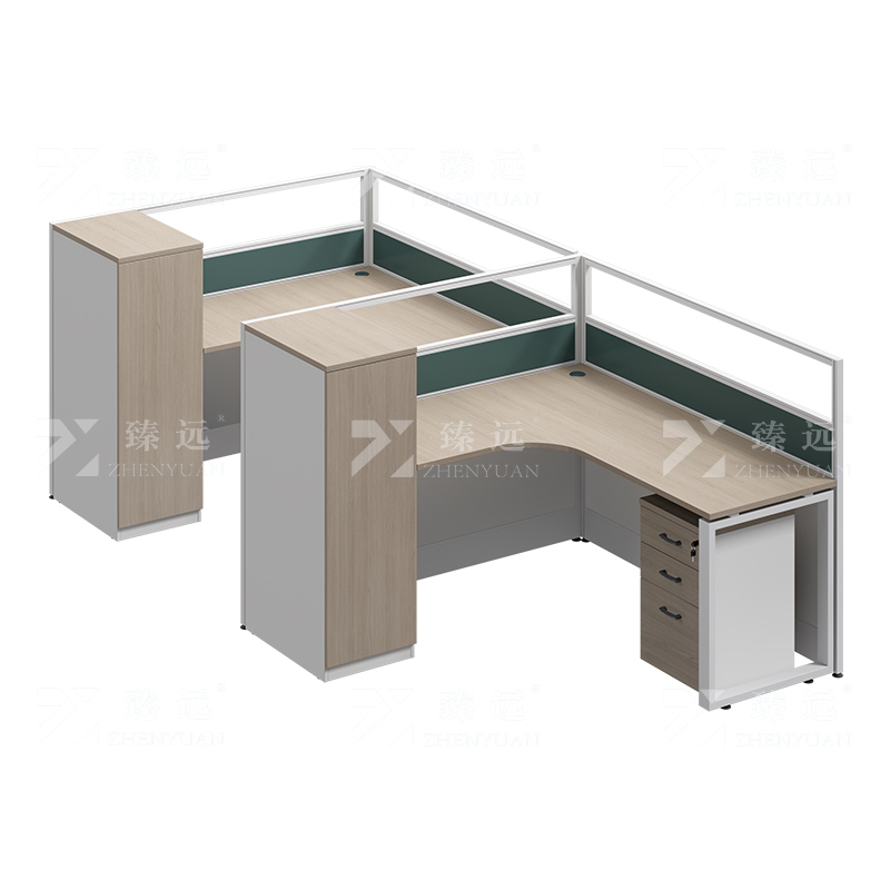 臻远ZYGW-154屏风工作卡位职员桌办公桌 L型双人位衣柜款
