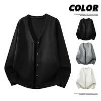 男装春秋季新款针织开衫男V领纯色毛衣男青年宽松休闲百搭外套男