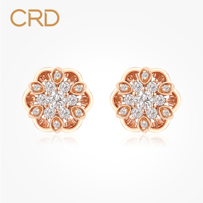 CRD克徕帝18K玫瑰金钻石耳钉花朵型女耳环耳钉送礼18K玫瑰金色钻石耳钉/单只