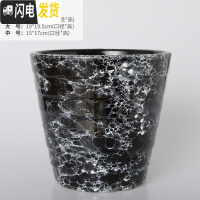 三维工匠欧式简约花盆陶瓷特大号落地阳台客厅桌面绿萝虎皮兰花盆批发 黑理石高款(送塑料托盘) 大花盆容器