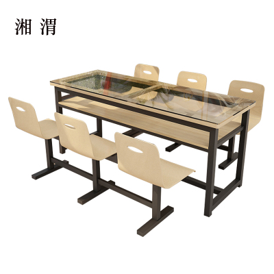 湘渭餐桌6人学校食堂小吃店快餐桌椅饭堂钢化玻璃桌1800*600*750