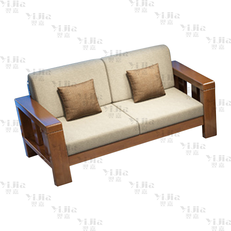 翌嘉 简约实木沙发胡桃色实木沙发 双人位 1440*750*880mm