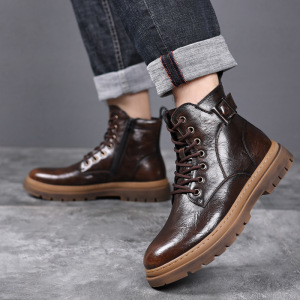 新款马丁靴男英伦风高帮休闲中帮皮鞋韩版工装靴真皮短靴潮流皮靴_1