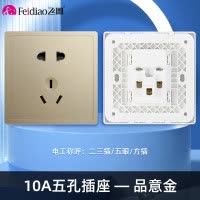 飞雕(FEIDIAO)开关插座 86型家用暗装超大面板PC支架 品意系列家用插座联体二三插 品意金10A五孔插